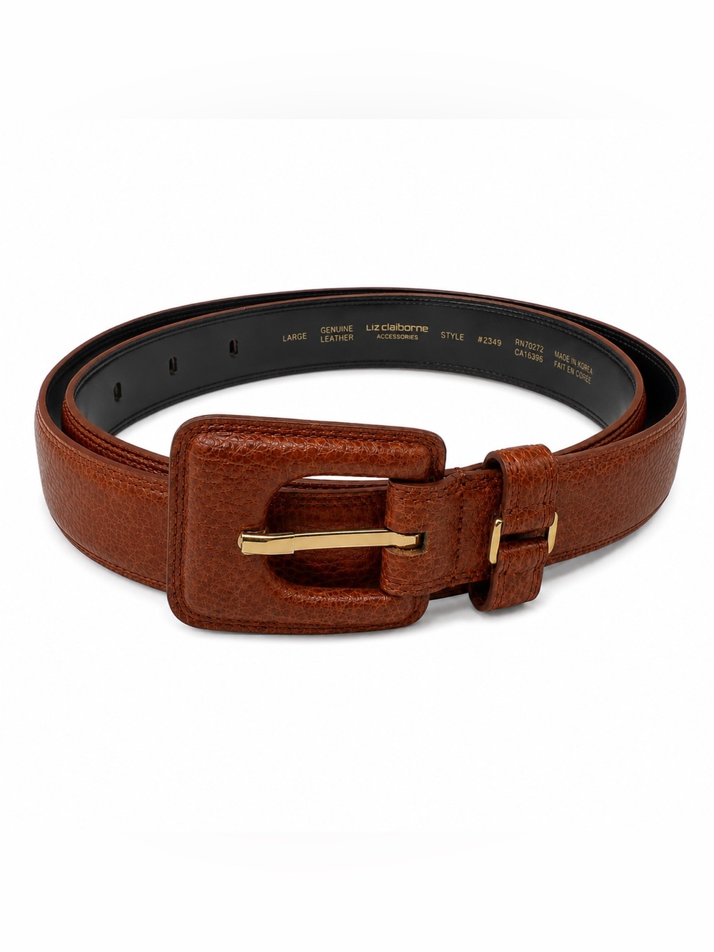 Liz Claiborne Genuine Leather Brown
Pebbled Belt Gold Tone Buckle Women's Large